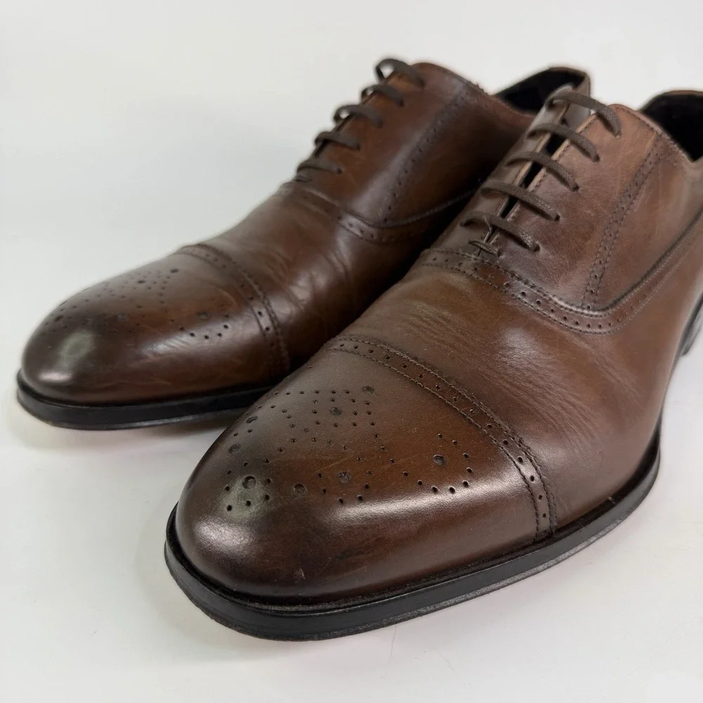 M GEMI Italian Leather Cap Toe Brogue Men 9.5 42.5 Oxford Dress Shoes Spade Sole